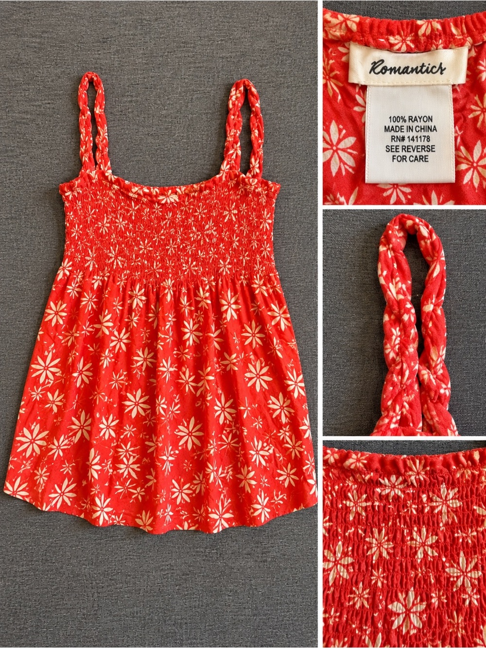 orange Floral Smocked Rayon Camisole